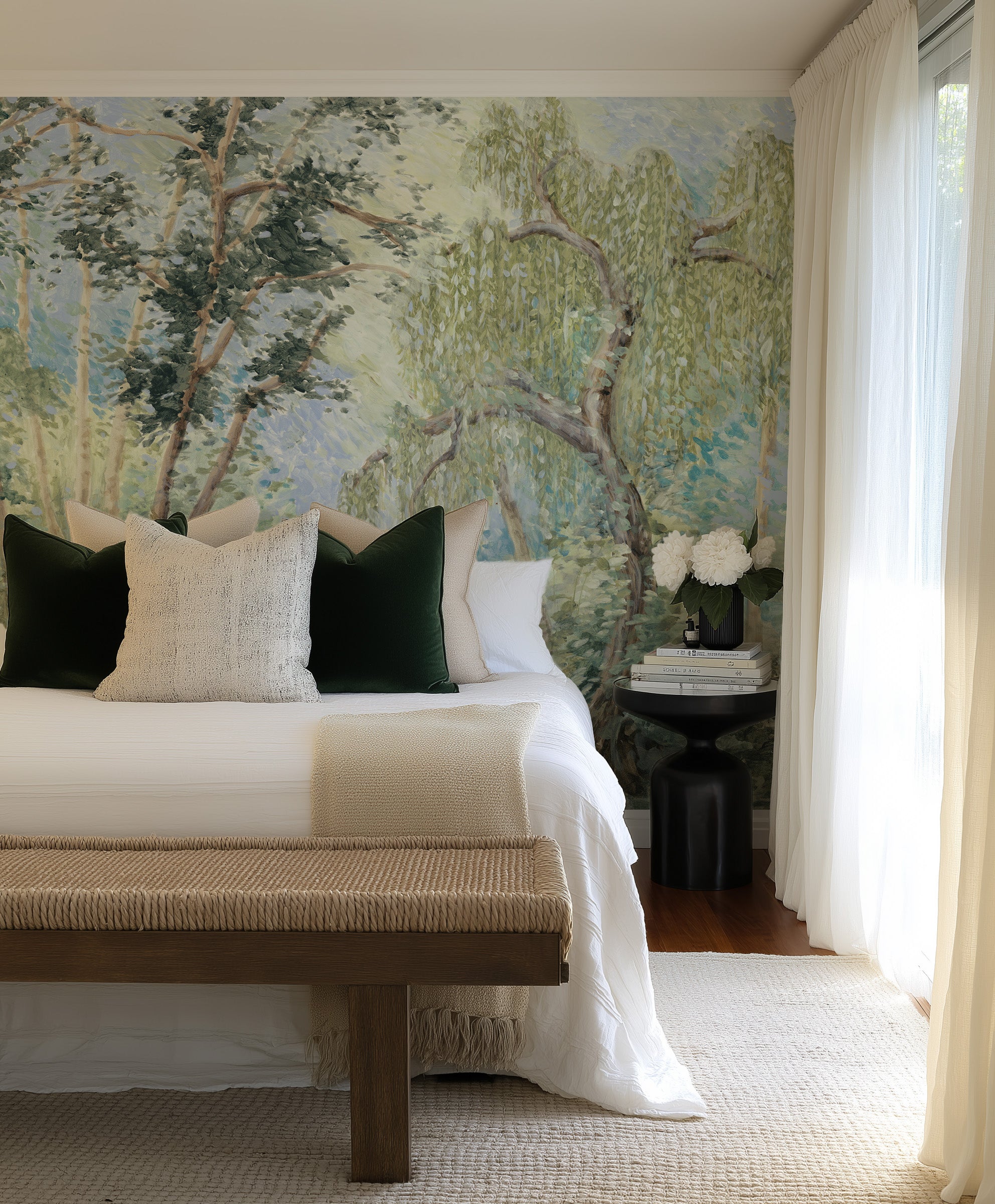 Textured feature wall in a finished bedroom