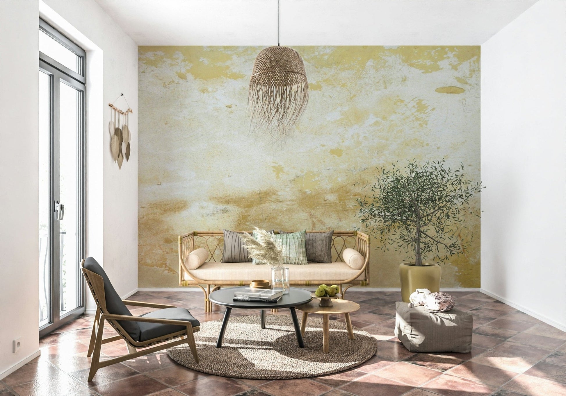 Mural wallcovering used as a room feature